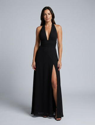 Women's Wedding Guest Dress | Maxi Halter Neck Leg Slit Polyester