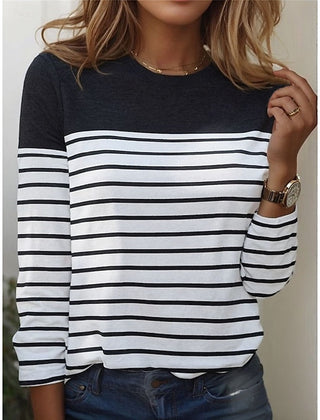 Women's Long Sleeve Top | Crew Neck Striped Knit