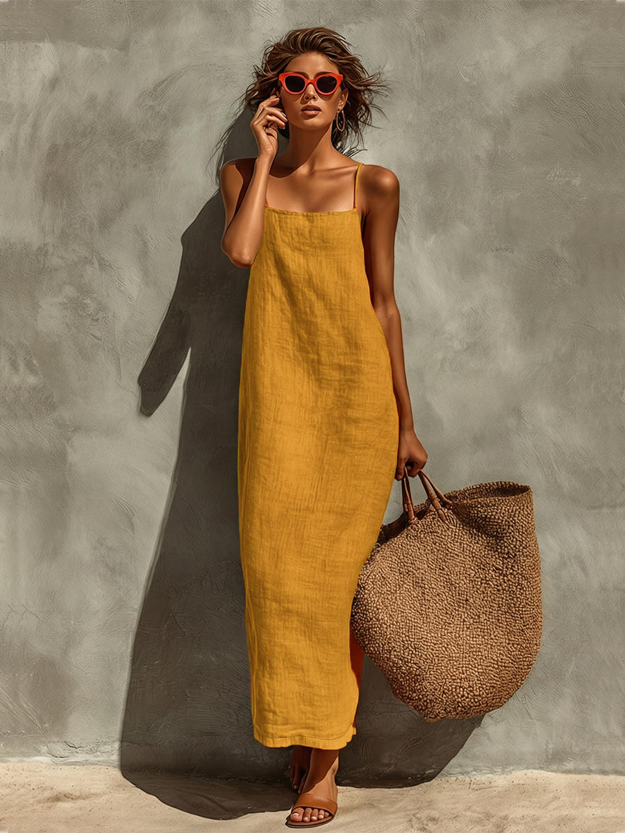 Women's Cotton Dress | Maxi Square Neck Spaghetti Sleeveless