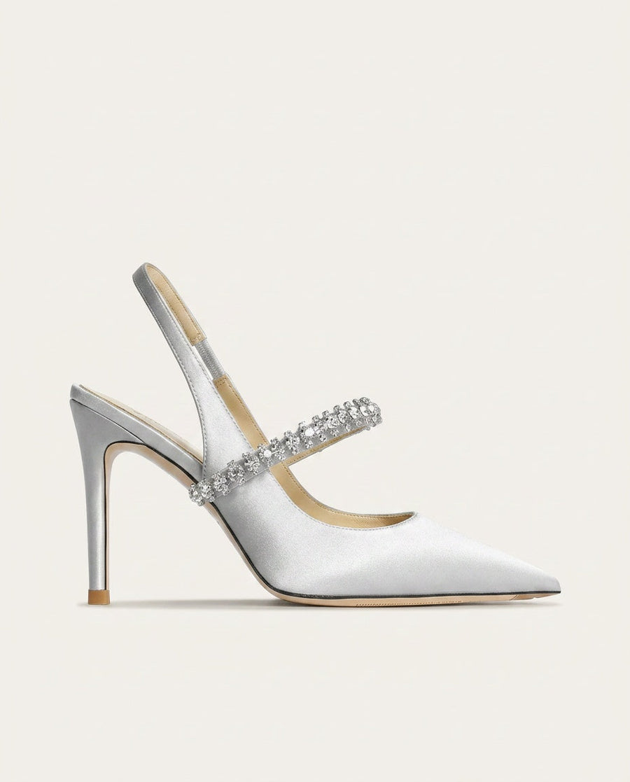 Women's Bridal Shoes For Bride | Pointed Toe Slingback Stiletto Satin
