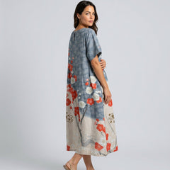 Women's Beach Cover Dress | Maxi Round Neck Short Sleeve Linen Blend