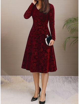 Women's Mother Of The Bride Dress | Midi Length V-Neck Long Sleeve Floral