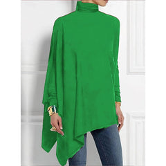 Women's Asymmetrical Top | Turtleneck Long Sleeve Draped Knit