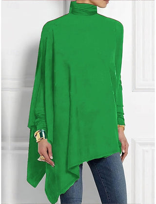 Women's Asymmetrical Top | Turtleneck Long Sleeve Draped Knit