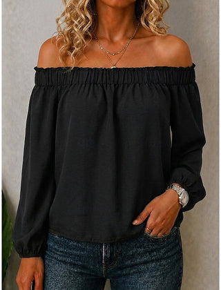Women's Off The Shoulder Top | Ruffle Neckline Long Sleeve