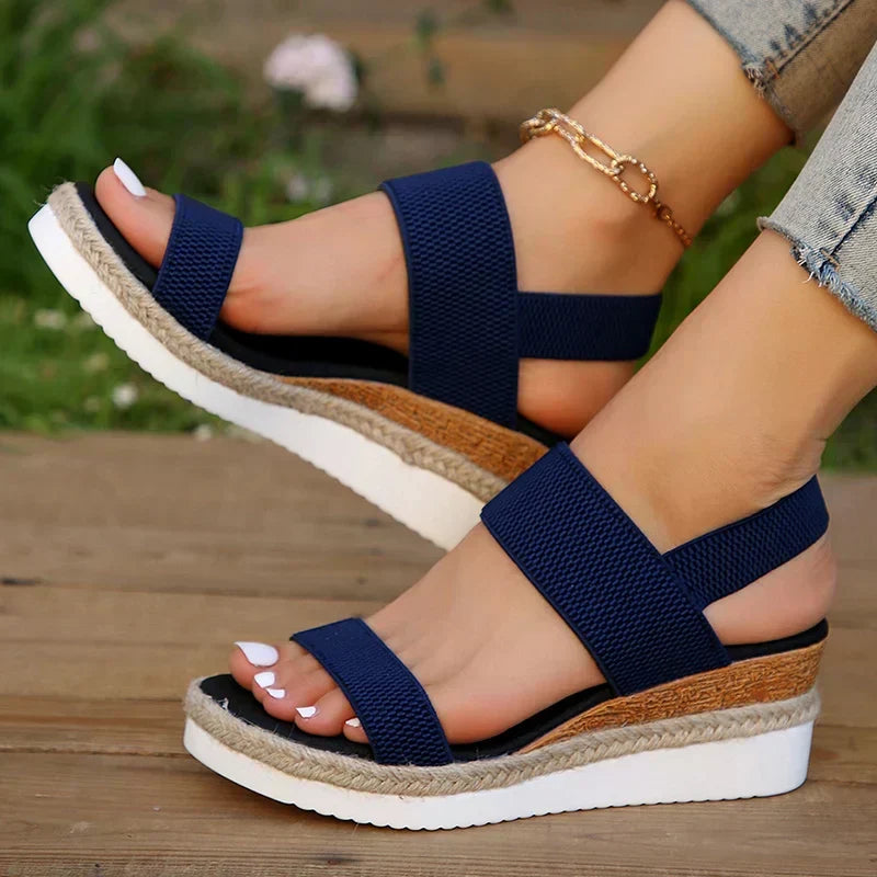 Women's Platform Slide | Open Toe Woven Knit Espadrille Sole